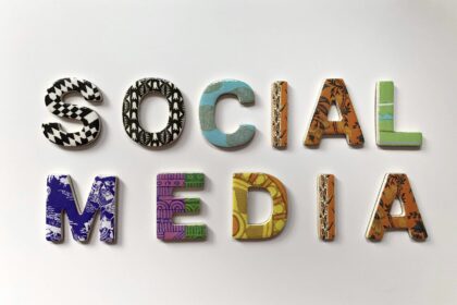 Decorative letters spelling 'Social Media' on white background.